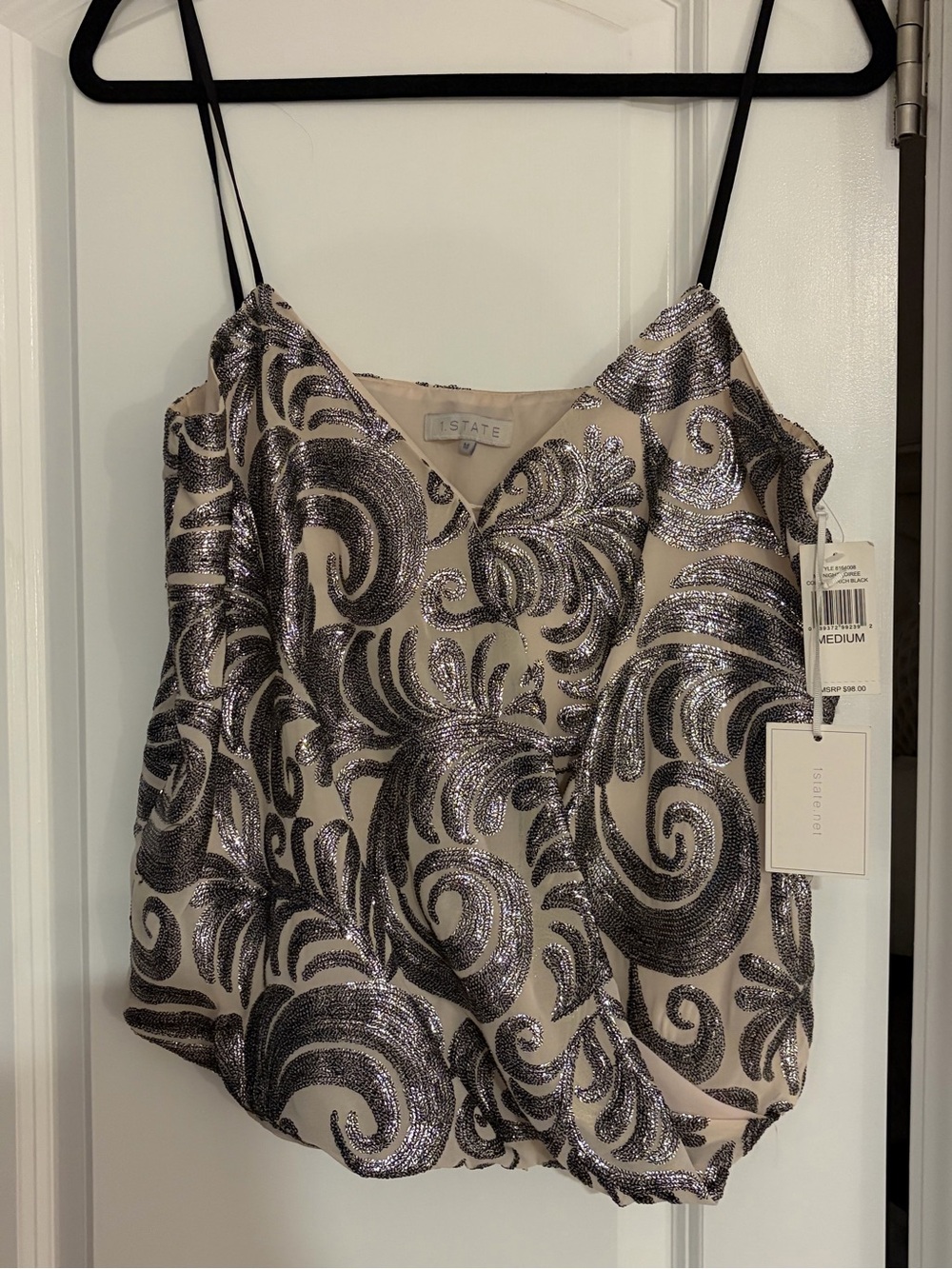 1. State Women's Metallic Swirl Sequin Cami Top in Beige NWT